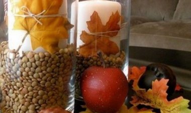 Φθινοπωρινή διακόσμηση....Τα κεριά είναι στερεωμένα πάνω σε....φακές!!