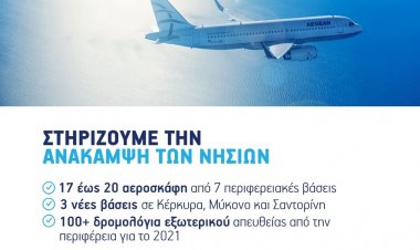 Aegean Airlines: Με 17 έως 20 αεροσκάφη από 7 περιφερειακές βάσεις η AEGEAN στηρίζει την ανάκαμψη των νησιών