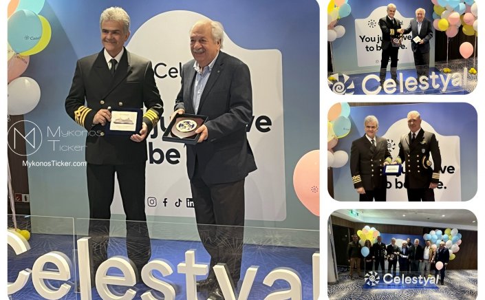 Cruise Season 2024: Το κρουαζιερόπλοιο Celestyal Discovery υποδέχθηκε η διοίκηση της Λιμενικού Ταμείου στο λιμάνι της Μυκόνου