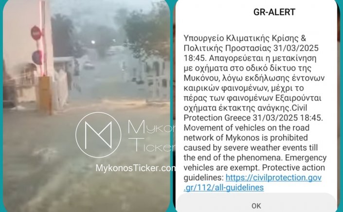 Heavy Rain & Storms: Μήνυμα από το 112, για Απαγόρευση Μετακίνησης με Οχήματα στη Μύκονο