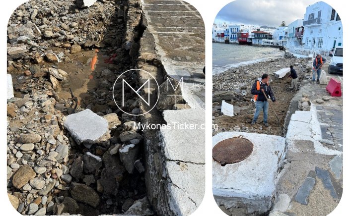 ΔEYA Mυκόvoυ: Εργασίες αποκατάστασης ζημιών και επανεπίχωσης αγωγού αποχέτευσης στην Αλευκάνδρα