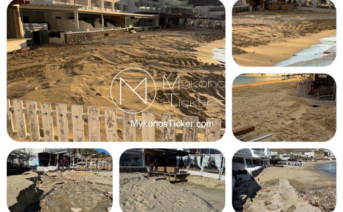 ΔEYA Mυκόvoυ: Εργασίες επανεπίχωσης καταθλιπτικού αγωγού αποχέτευσης σε 3 σημεία στην παραλία Πλατύ Γιαλός [Εικόνες]