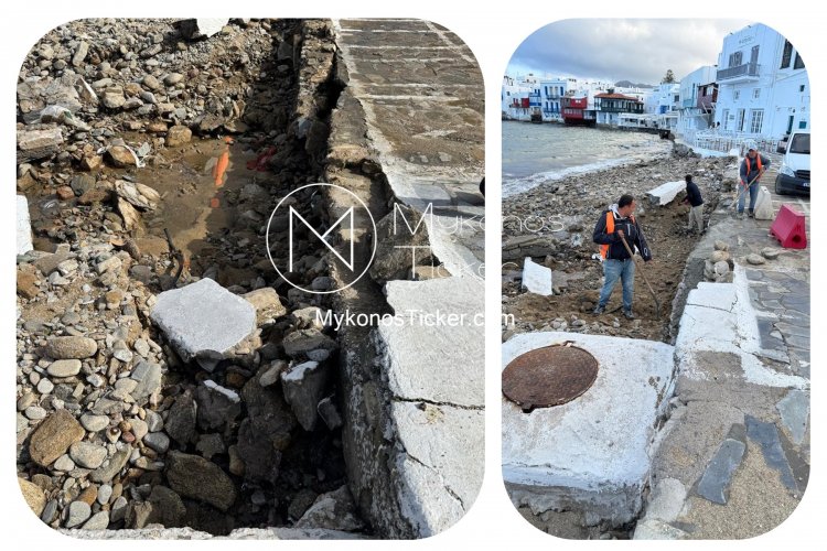 ΔEYA Mυκόvoυ: Εργασίες αποκατάστασης ζημιών και επανεπίχωσης αγωγού αποχέτευσης στην Αλευκάνδρα