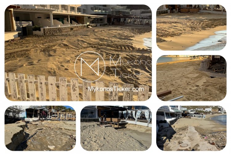 ΔEYA Mυκόvoυ: Εργασίες επανεπίχωσης καταθλιπτικού αγωγού αποχέτευσης σε 3 σημεία στην παραλία Πλατύ Γιαλός [Εικόνες]