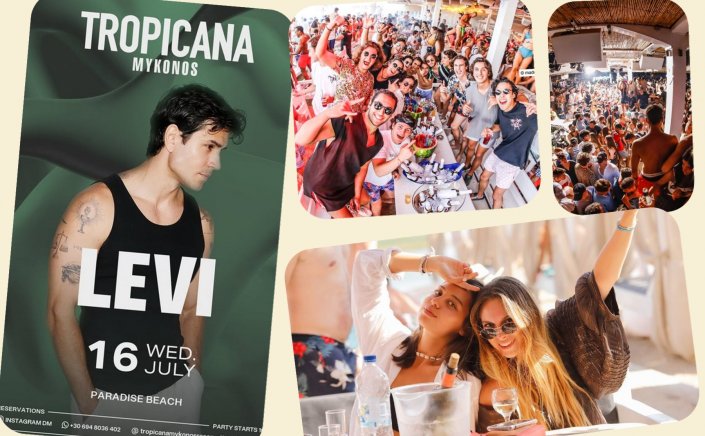 Tropicana Mykonos Party: DJ Levi on the decks of Tropicana, Wednesday, July 16th, 2025. Are you ready to live the experience? [pics & vids]