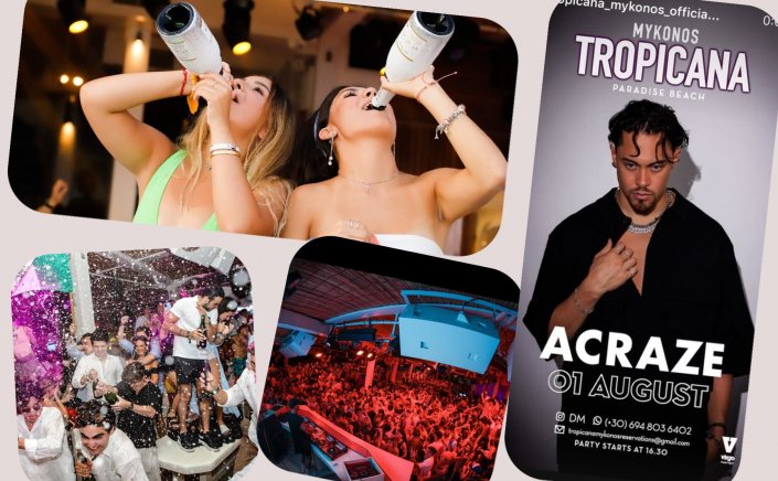 Tropicana Mykonos Party: DJ Acraze, the Hottest DJ in Electronic Dance Music on the decks of Tropicana, Friday, August 1st  2025. Are you ready to live the experience? [pics & vids]