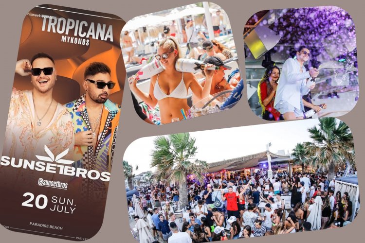 Tropicana Mykonos Party: DJs Sunset Bros on the decks of Tropicana, Sunday, July 20th, 2025. Are you ready to live the experience? [pics & vids]