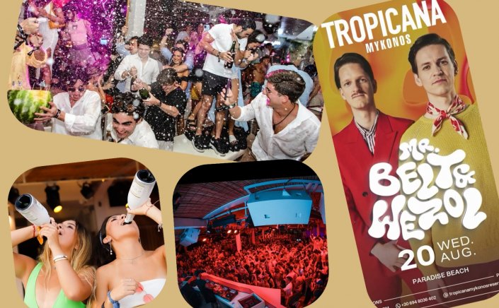Tropicana Mykonos Party: DJ duo, Mr. Belt & Wezol on the decks of Tropicana, wednesday August 20th 2025. Are you ready to live the experience? [pics & vids]